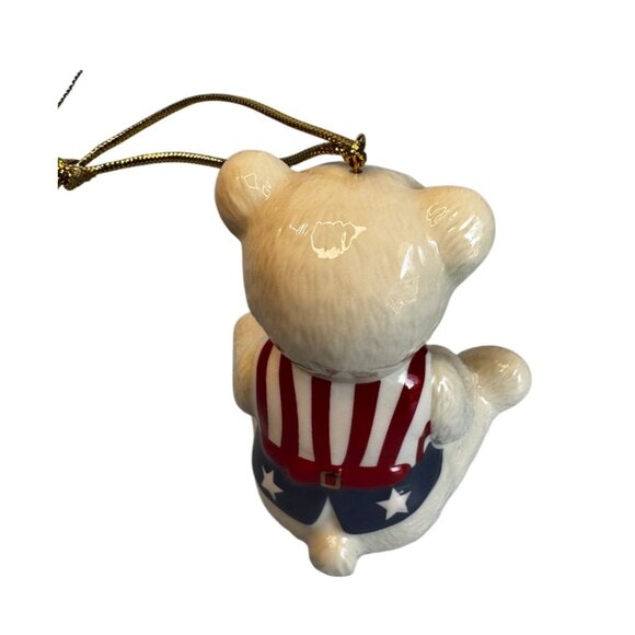 Brandys Teddy 96 Patriotic Bear Ornament Beige Ceramic With Glasses & Box - Picture 5 of 9
